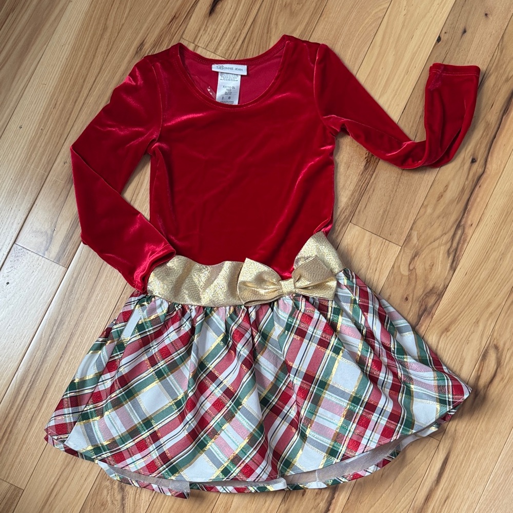Bonnie Jean Red and Gold Plaid Formal Dress